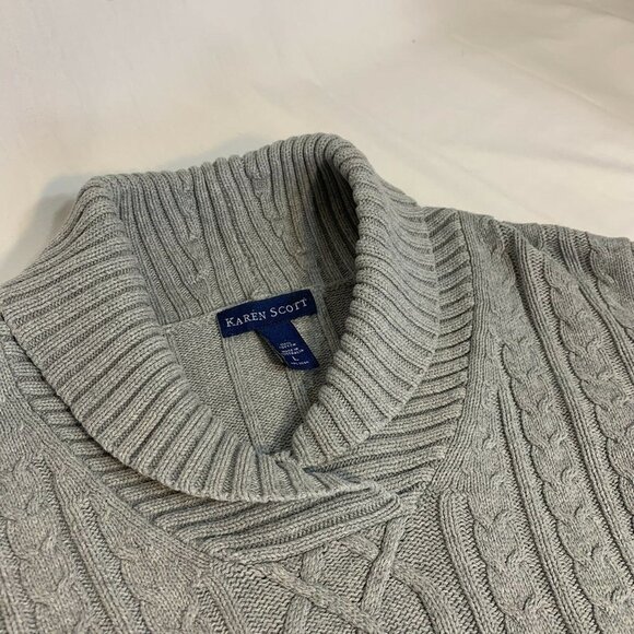 KAREN SCOTT Women Gray Knit Sweater (Size Large) SHAWL-COLLAR - Picture 6 of 7